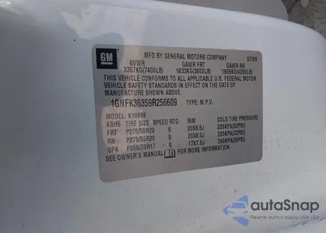 2009 Chevrolet Suburban Ltz z USA, uszkodzony, nr VIN 1GNFK36359R256609